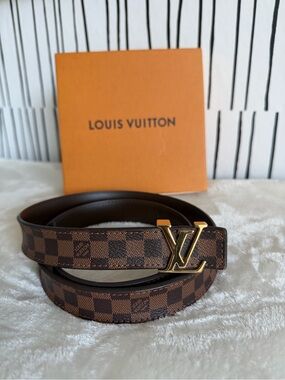 Louis Vuitton Brown Damier 25 mm Canvas Belt with Gold LV Buckle